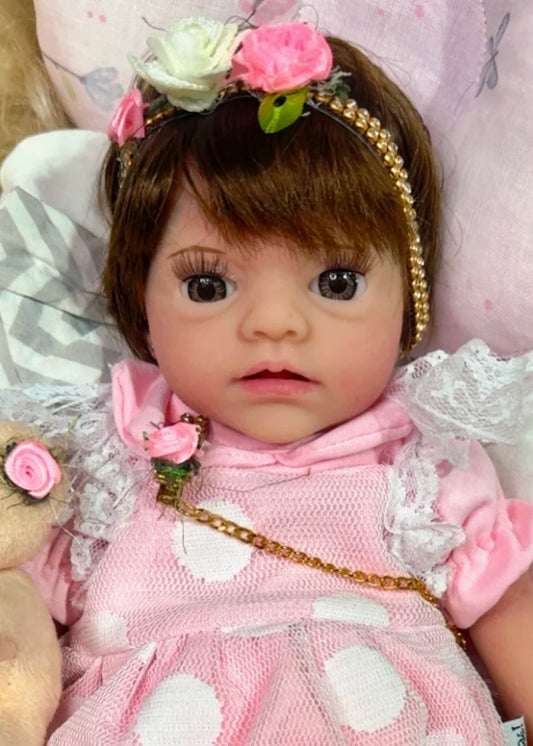 BEBÊ REBORN SILICONE SÓLIDO JEZABEL REALISTA BEM MOLINHA MAMA E FAZ XIXI FEMININA