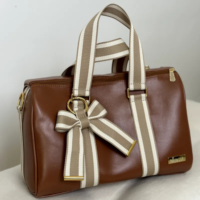 Bolsa da Mamãe - Couro Caramelo com Fitas Listradas